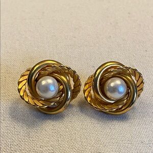 Vintage, Pierced, Gold and Pearl Earrings